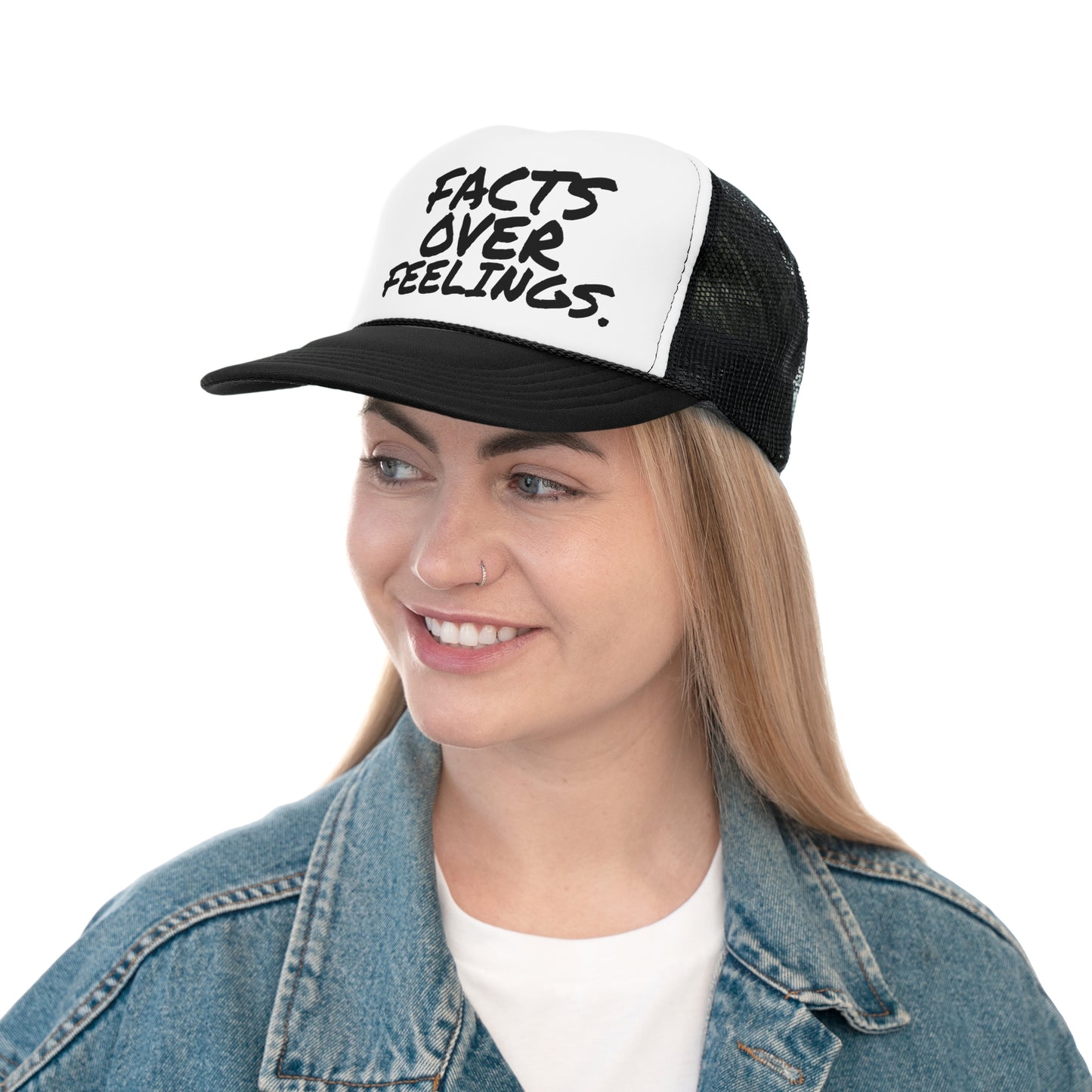 "FACTS OVER FEELINGS."Trucker Caps