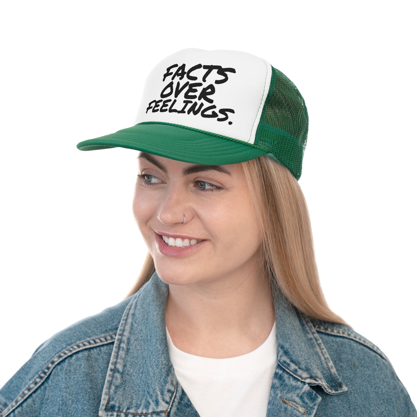 "FACTS OVER FEELINGS."Trucker Caps
