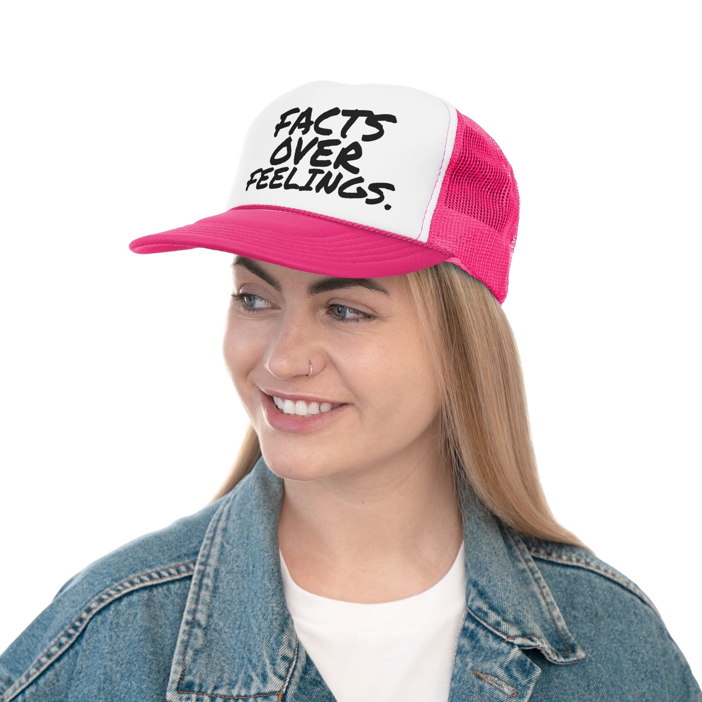"FACTS OVER FEELINGS."Trucker Caps