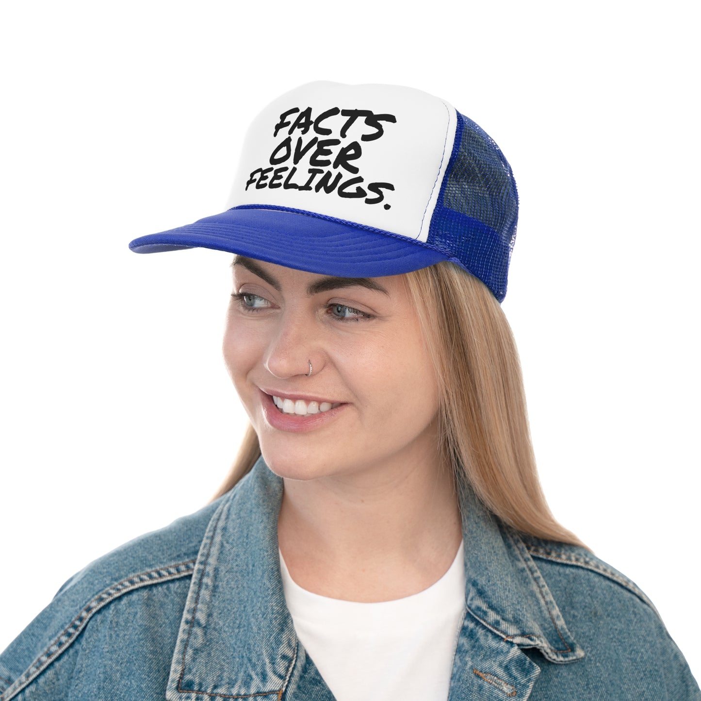 "FACTS OVER FEELINGS."Trucker Caps